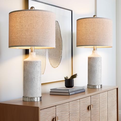 OYEARS 24”Table Lamp for Bedroom, Bedside Lamps Set of 2 for Nightstands, 3-Way Dimmable Table Lamps for Living Room with USB Charging Ports, Farmhouse Touch Lamp for Home Decor, Resin, Off White - Image 2