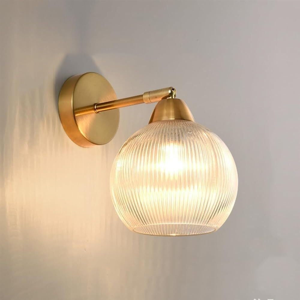HXYSXHJUO Nordic Retro Glass Wall Light Simple Modern Gold Lamp Vintage Globe Shade Sconce for Bedroom Bedside Living Room Study Corridor Entryway Restaurant Mounted