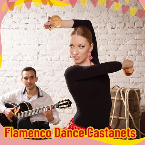 image for Motionchic 2 Pack Spanish Castanets Flamenco with String Traditional W