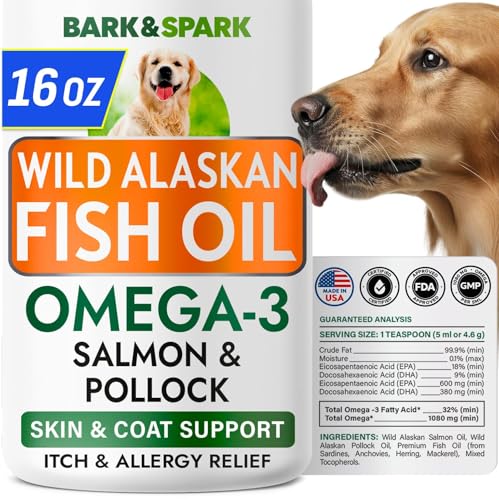Image of BARK&SPARK Omega 3 Fish Oil for Dogs - w /Wild Alaskan Salmon Oil for Dogs, Fish Oil Liquid Supplement for Pets, EPA+DHA Fatty Acids, Skin&Coat Support - Itch&Allergy Relief, Joint - Alaskan Salmon