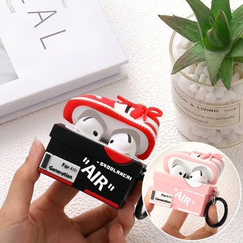 Image of [2Pack] Gedicht for Apple Airpods 4th Generation Case Cover(2024), Cute Cartoon Shoe Box Soft Silicone Protective Cases for Airpods 4th Generation Case with Keychain for Women Men，Red+Pink