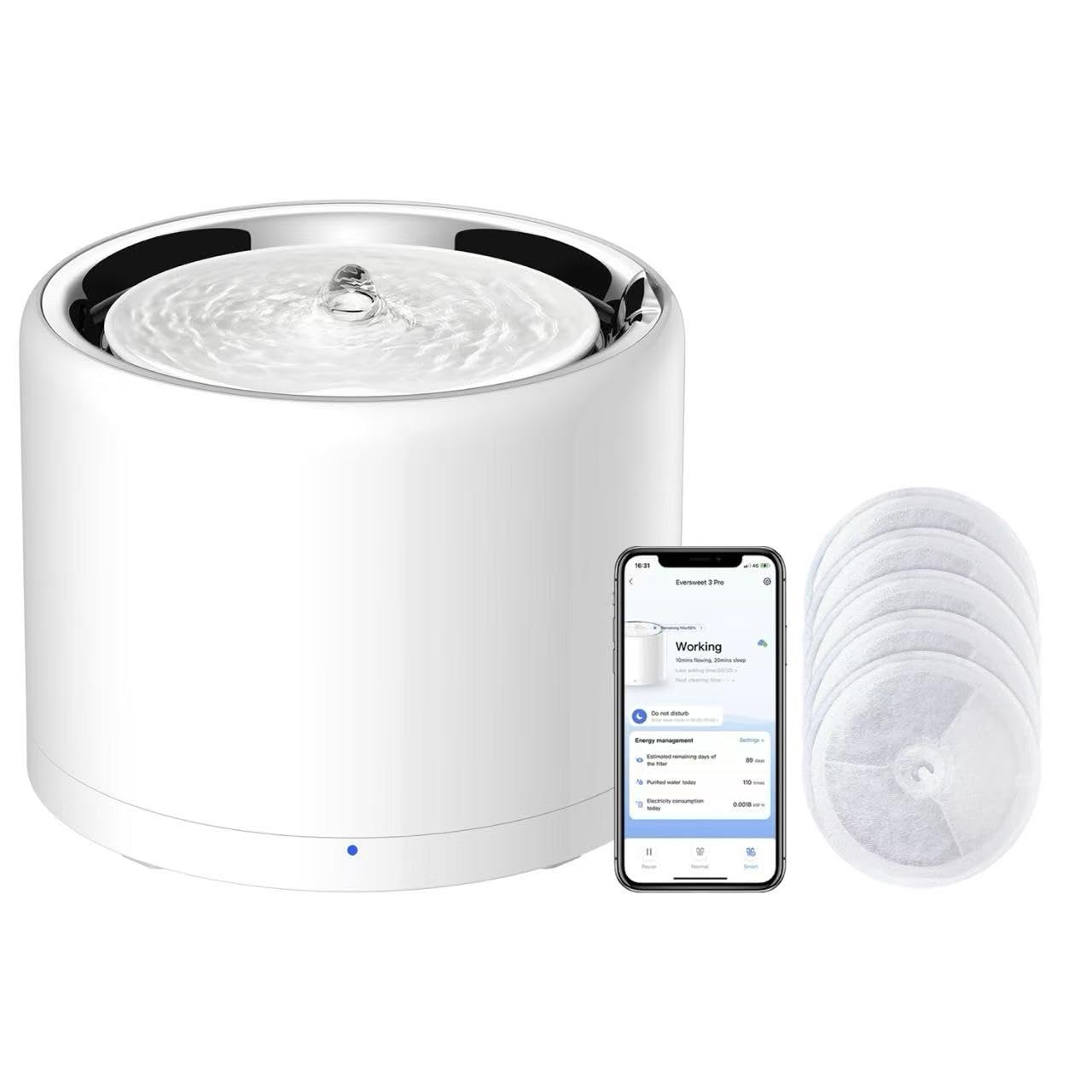 Stainless Steel Cat Water Fountain with Wireless Pump and Replacement Filter 5 PCS