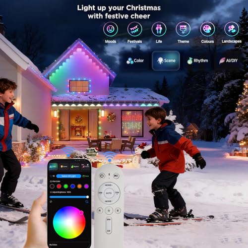 Image of rosykite Permanent Outdoor Lights for House,100ft RGB+IC Color Eave Lights | Tunable Warm to Cool White 60lm for Daily Lighting,Super Bright, IP67 Waterproof, Alexa Google APP Remote Control