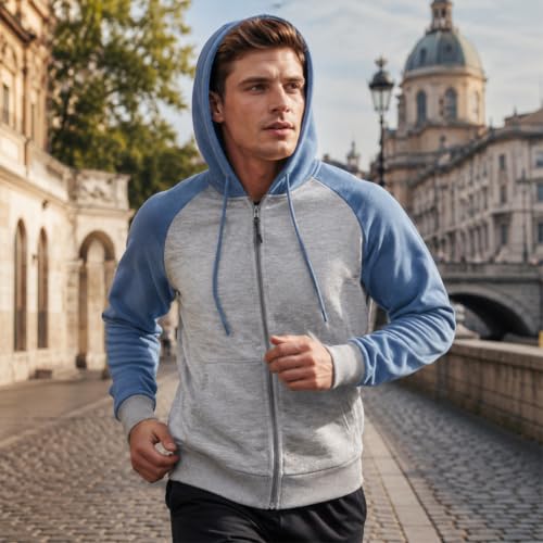Image of MANTORS Mens Fleece Jackets Contrast Hoodies Lightweight Sweatshirt Color Block Jacket Coats