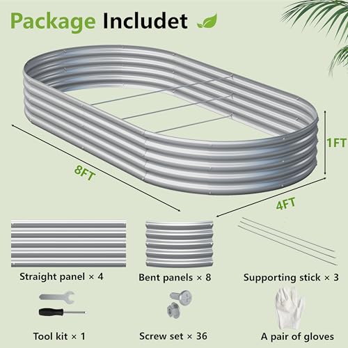 Image of 2PCS 8x4x1ft Galvanized Metal Raised Garden Bed Kit,Outdoor Planter Box Vegetables,Flowers,Herbs Durable Rust-Resistant Patio Gardening Beds