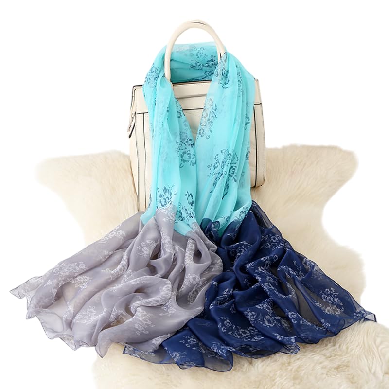 Image of Scarf Stole for Women - 185 x 135 cm Chiffon Scarf with Floral Print | Lightweight Scarf, Soft Stole for Women | Satin Feel Neck Scarf | Women Accessory