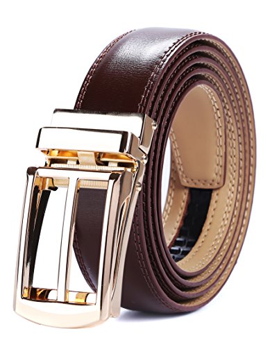 Tonywell Brown Belt for Men, Leather Ratcheting Belt with Click Buckle, for Dress Pants (One Size:32