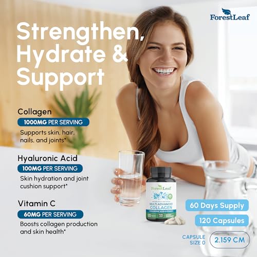 ForestLeaf Multi Collagen Pills with Hyaluronic Acid + Vitamin C | Hydrolyzed Collagen Supplements for Women or Men | Multi Collagen Capsules Peptides for Skin, Wrinkles, 120 Caps - Image 3