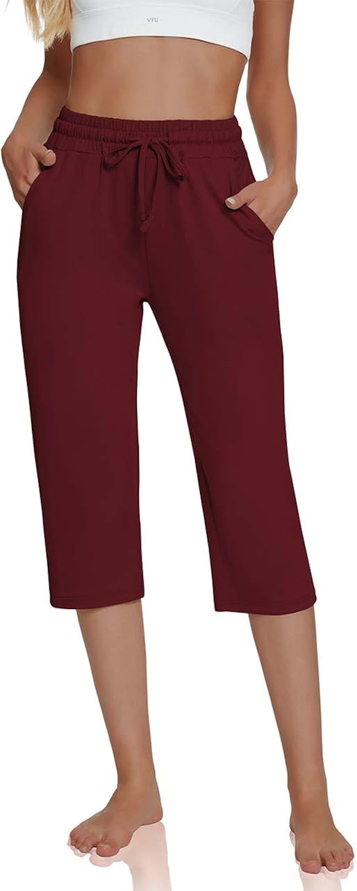 UEU Women's Comfy Drawstring Yoga Capri Pants Loose Workout Sweatpants Wide Leg Lounge Pants with Pockets : Clothing, Shoes & Jewelry
