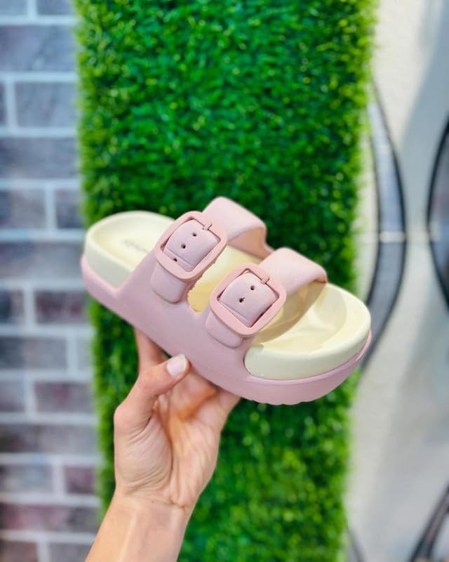 Image of Richmen Women Adjustable Open Toe Slide Sandals Flip Flops EVA Summer Slippers Non-Slip Buckle Clog Mules for Girls