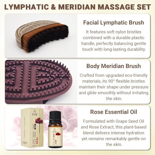 Lymphatische Gesichtsbürste und Meridian Massagebürste,mit 10ml Ätherische Öle,Professional Meridian Massagebürste,Für Gesicht,Kinn, Hals,Waist,Abdomen,Head,Leg
