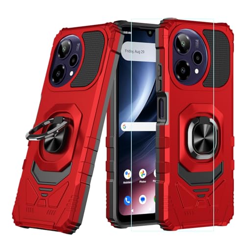 for Cricket iCon Plus 2026 Phone Case/At&t Verge 2 5G Phone Case with Screen Protector Magnetic Ring Stand Design Dual Layer Military Grade Protection Shockproof Corner Case for Att Verge 2 Red