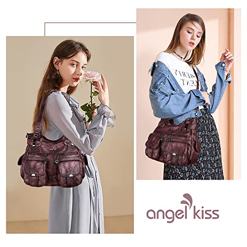 Image of Purses Women Handbags Large Double Zipper Multi Pocket Washed Shoulder Bags Purse with compartments Designer
