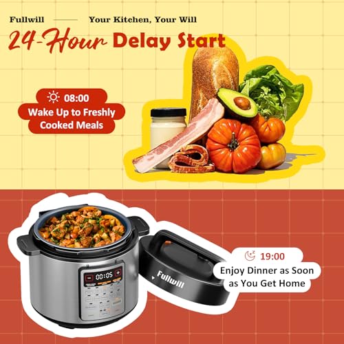 Image of Fullwill 6QT Electric Pressure Cooker, 9-in-1 Multi-Use Programmable Pressure Cooker with Slow Cook, Rice Cook, Steamer, Saute, Yogurt Maker, Food Warmer, 12+ Safety Features & Ceramic Non-Stick Pot