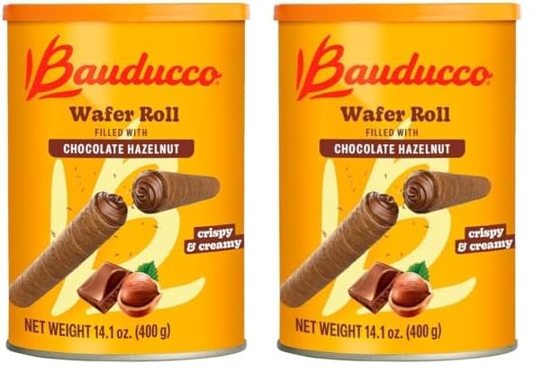 Bauducco Wafer Rolls, Chocolate Hazelnut, 14.1 oz (Pack of 2) - Crispy Cream-Filled Cookies - Gourmet Rolled Wafer Sticks - Premium Dessert Treat - Perfect for Coffee, Parties & Gift Baskets - Family Sharing Snack