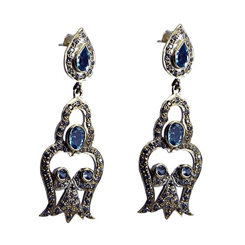 Topaze bleue naturelle : boucles d'oreilles argent sterling femme, pierre précieuse