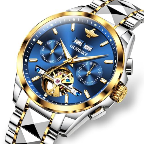 Image of OLEVS GELATU Mens Watch Automatic Tourbillon Wristwatch Skeleton Mechanical Self Winding 50M Waterproof Sapphire Crystal Square Male Watches Yellow /White /Black /Green