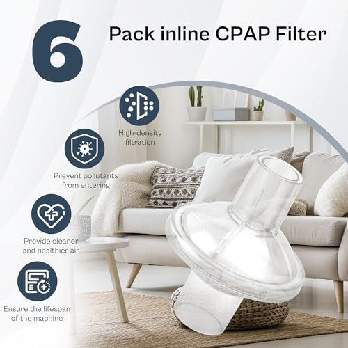 Universal in&line Outlet Replacement Filter for DreamStation ResMed Cp-ap Bi-Pap Machine-6 Pack Dream Station Filters for 22mm25mm Tubing Machines, Filter Moisture and Unwanted Debris LUXRILIX