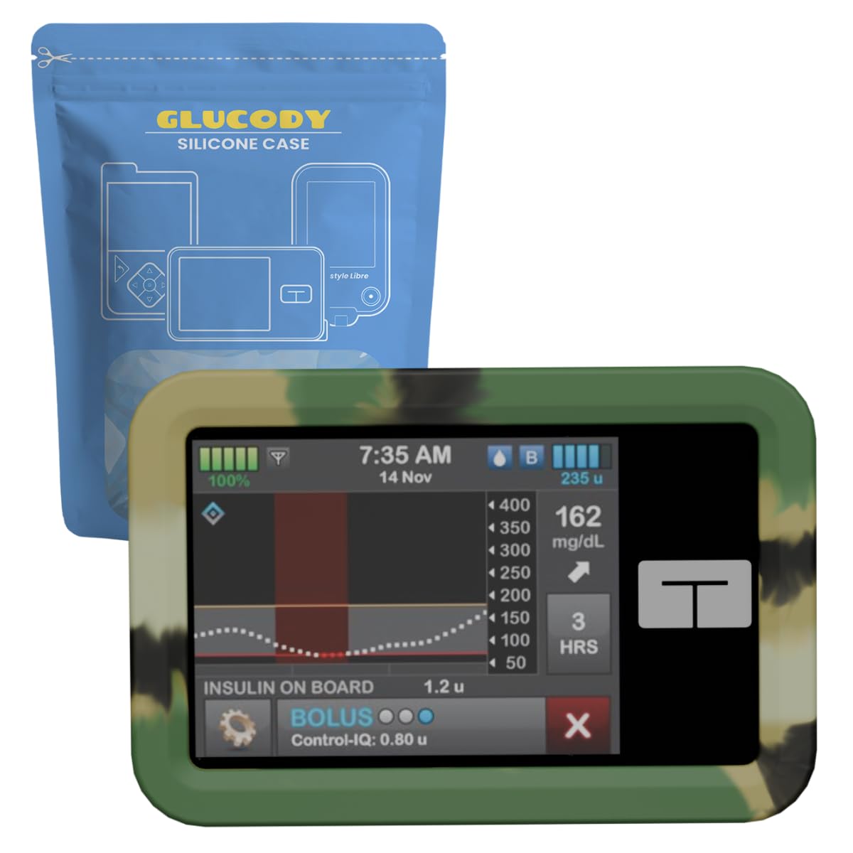 Funda Protectora De Silicona Para Bomba De Insulina Tandem/Compatible Con Todos Los Modelos De Tandem/Silicona De Alta Durabilidad. (Camo)