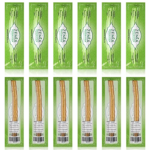 Zenia Sewak Natural Miswak Toothbrush - Vacuum Sealed Natural Flavor Traditional Peelu Toothbrush Stick - for Healthy Gums, Teeth, and Fresher Breath (Pack of 12)