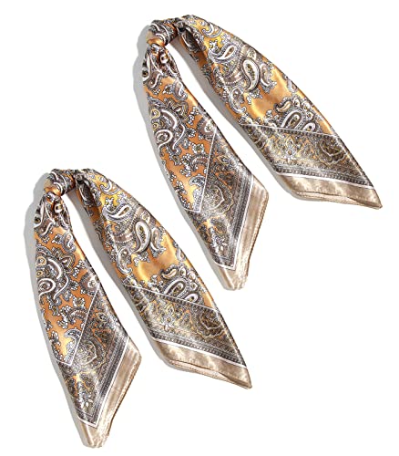 LFOUVRE Pack of 2 Satin Paisley Square Hair Scarf Bandanas Large Silk Head Scarves Prinited Headband Kerchief Wraps2