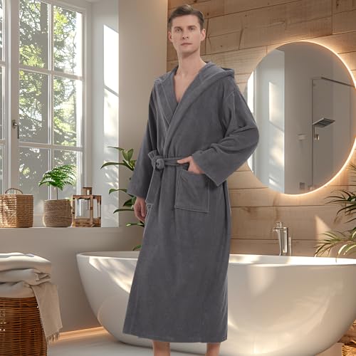 Mens Bathrobes with Hood-Classic Terry Cloth Bathrobe for Men,Soft Full Length Bathrobes for Spa and House4