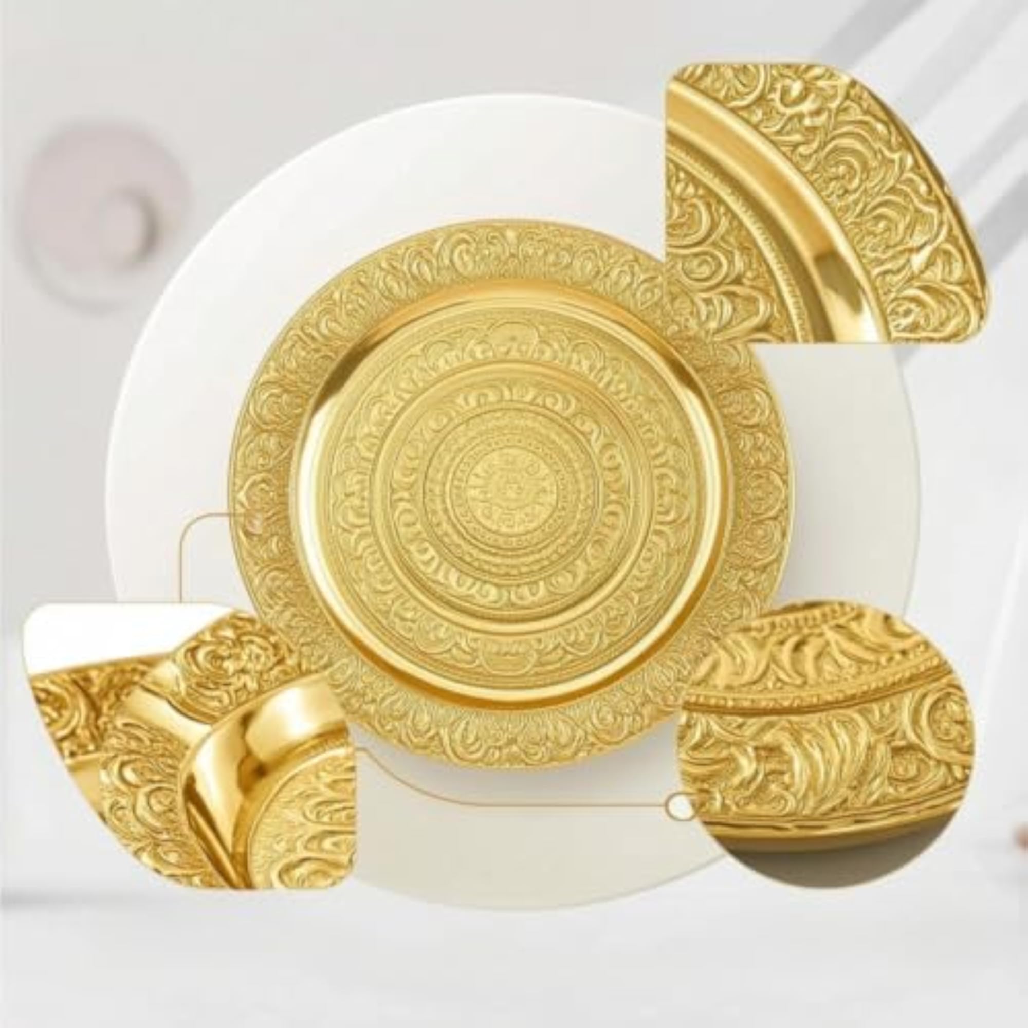 Round Decorative Tray Embossed Ornate for Tabletop