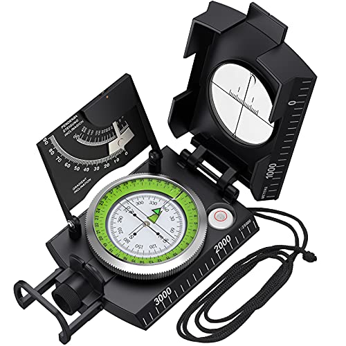 Proster Waterproof Compass Hiking with Fluorescent Scale – Compass Navigation with Clinometer & Carry Bag Military Compasses Professional for Camping Mountaineering & Outdoor Survival