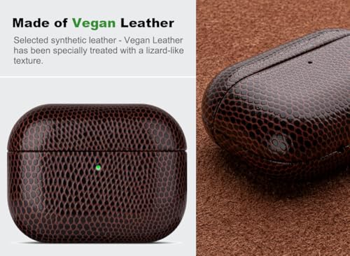Image of Haobobro Handmade Case - for AirPods Pro 3 Case Cover - Selected Vegan Leather, Lizard Skin Texture, Drop Protective Hard Shell Cover for AirPods Pro 3rd Generation Earbuds - Coffee