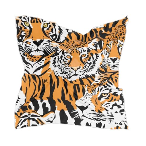 Women's Square Silk Hair Scarves and Wraps Headscarf Tigers Print Head Neck Scarf Bandana 24inch