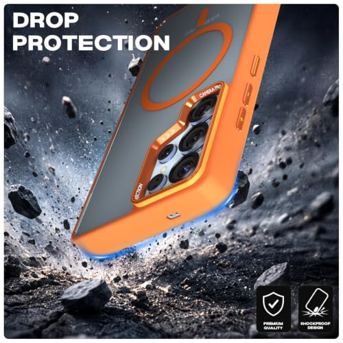 Image of Pikkme Back Cover for Samsung Galaxy S25 Ultra 5G | Shockproof | Mag-Safe Compatible | Hard Transparent Back | Premium Raised Camera Protection | Bumper Case (Orange Mag-Safe)