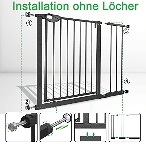 UISEBRT Türschutzgitter Ohne Bohren Treppenschutzgitter für Kinder 95-105cm breit, Auto-Close Baby Schutzgitter Metall Gitter Schwarz