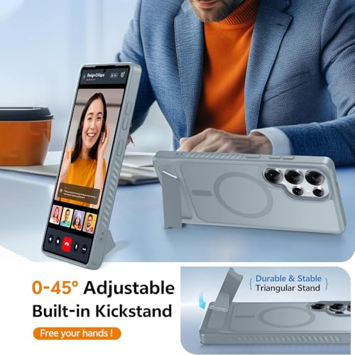 Image of KARWAN?Ultra Hybrid Matte Back Cover Case Compatible with Stand Magnetic for Samsung Galaxy S25 Ultra | Mag-Safe Wireless Charging | Camera Bump Protection -(Grey)