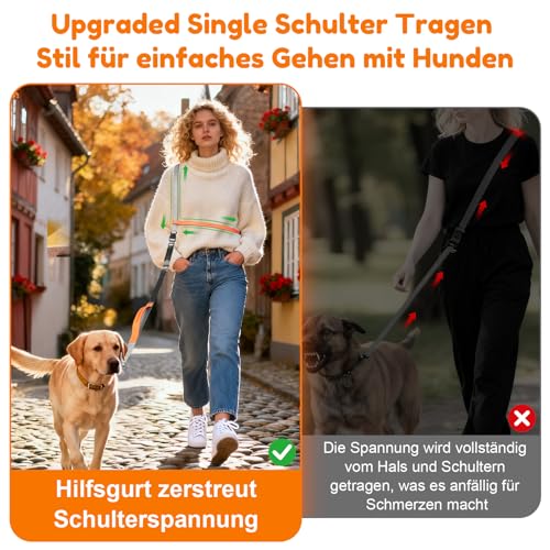 X XBEN 4-in-1 Freihandleine Joggingleine Hundeleine für Große Mittelgroße Hunde, Freihändige Hundeleine mit Hilfsgurt, Bequeme Doppelgriffe und Bauchgurt, Verstellbar (0,8-2,2M), Reduzieren Müdigkeit