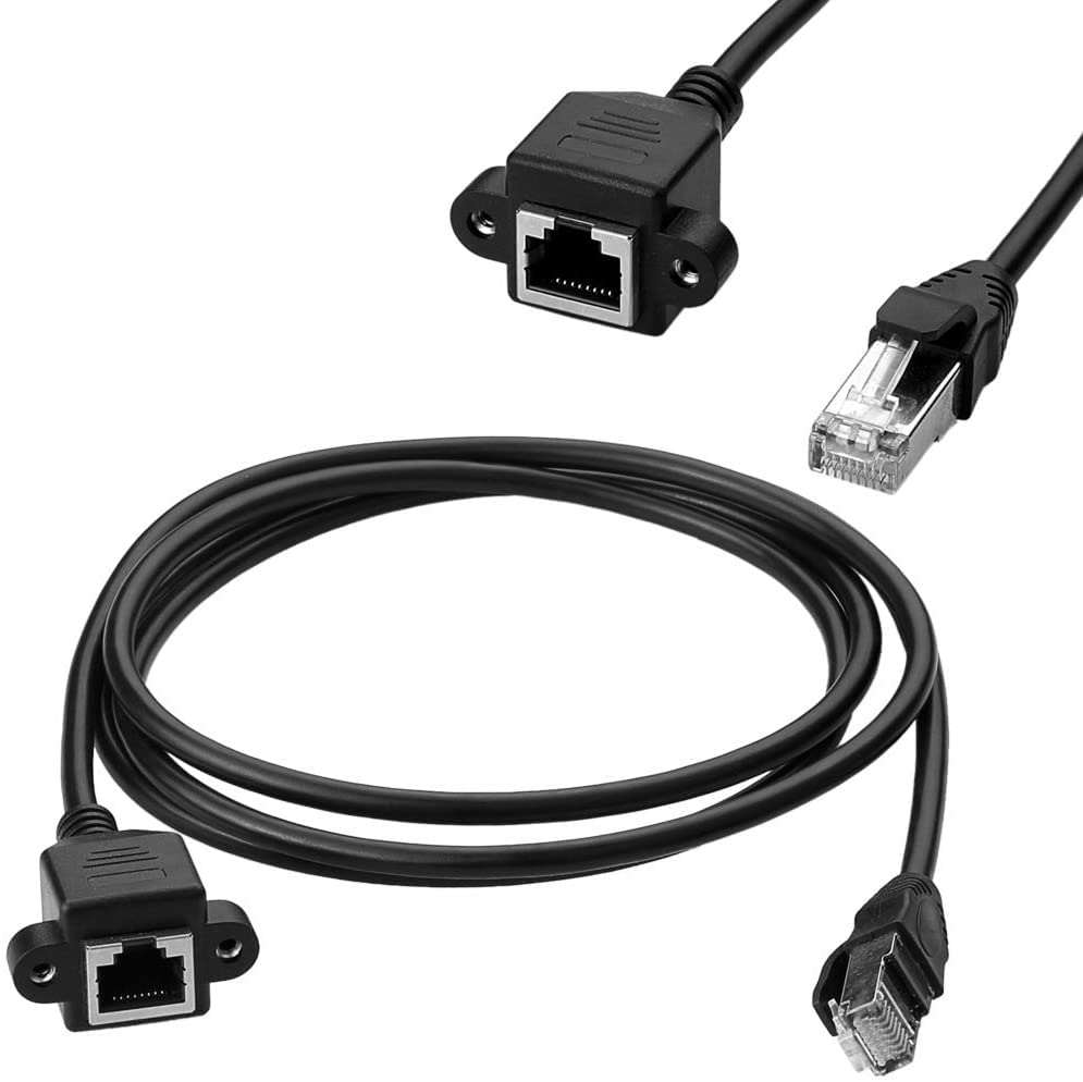 Image of LipiWorld Rj45 Male to Female LAN Cable LAN Network 8 Pin Extension Cable CAT6E Network Panel Mount Screw Lock Ethernet Extension Cable (Pack Of 1-1.5m)