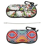 ღ Estuche Portátil para Gafas: El estuche para gafas para mujer es liviano, cómodo de llevar, ideal para viajes, viajes, trabajo, etc. El paquete incluye: 2 estuches blandos para lentes de sol, 1 llavero de acero inoxidable. Cada estuche de gafas tiene un cierre negro, conveniente para colgar. Se puede colgar en llavero, bolso, etc.