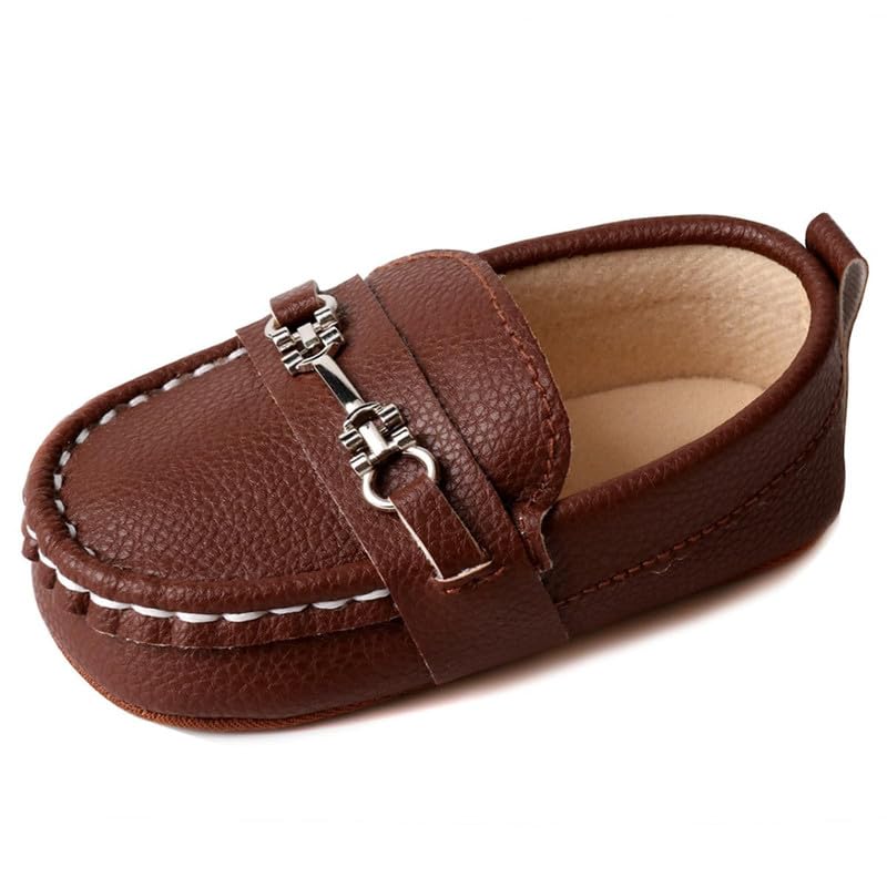 QIETION Newborn Baby Girls Boys Loafers Prewalker Moccasin Crib Shoes Soft Sole Non-Slip First Walker Shoes, Perfect for Baptism/Crawling/Wedding Coffee 12-18 Months V200-CF13