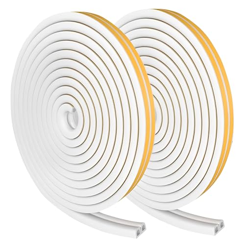 Image of Weather Stripping Seal Strip Tape, Doors Windows Frame Self Adhesive D Type Foam Sealing Tape, 65.6Ft Rubber Soundproof Insulation Cell Foam Stripping, White