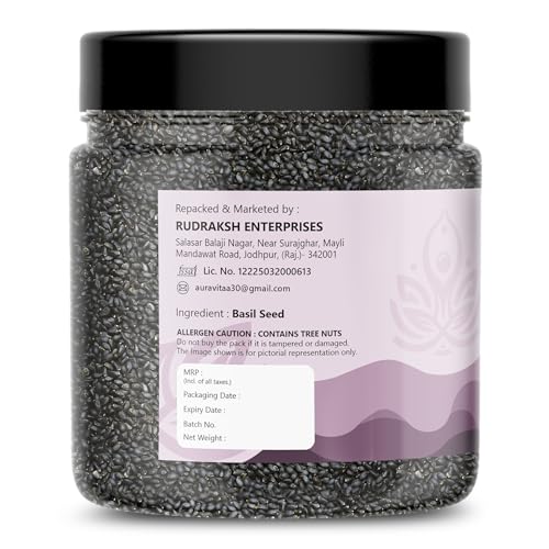 Image of Auravita Premium Raw Sabja Basil Seeds 250 Gram (Pack Of 1) Nutrient-Rich, Pure Basil Seeds For Healthy Drinks, Smoothies, And Recipes