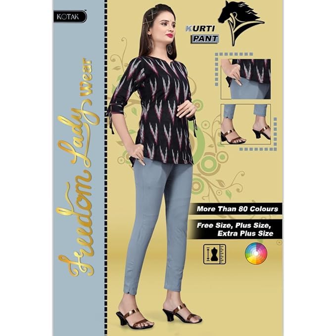 Image of Women's Solid Cotton Lycra Pants-High Waist Slim Fit Stretchable Leggings - Comfortable Long Trousers for Casual, Office & Everyday Wear