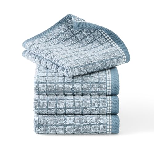 TOWN & COUNTRY EVERYDAY 4-Piece Textured Windowpane Washcloth Set, 13x13-Inch, 100% Cotton, Plush & Absorbent 550GSM, Blue