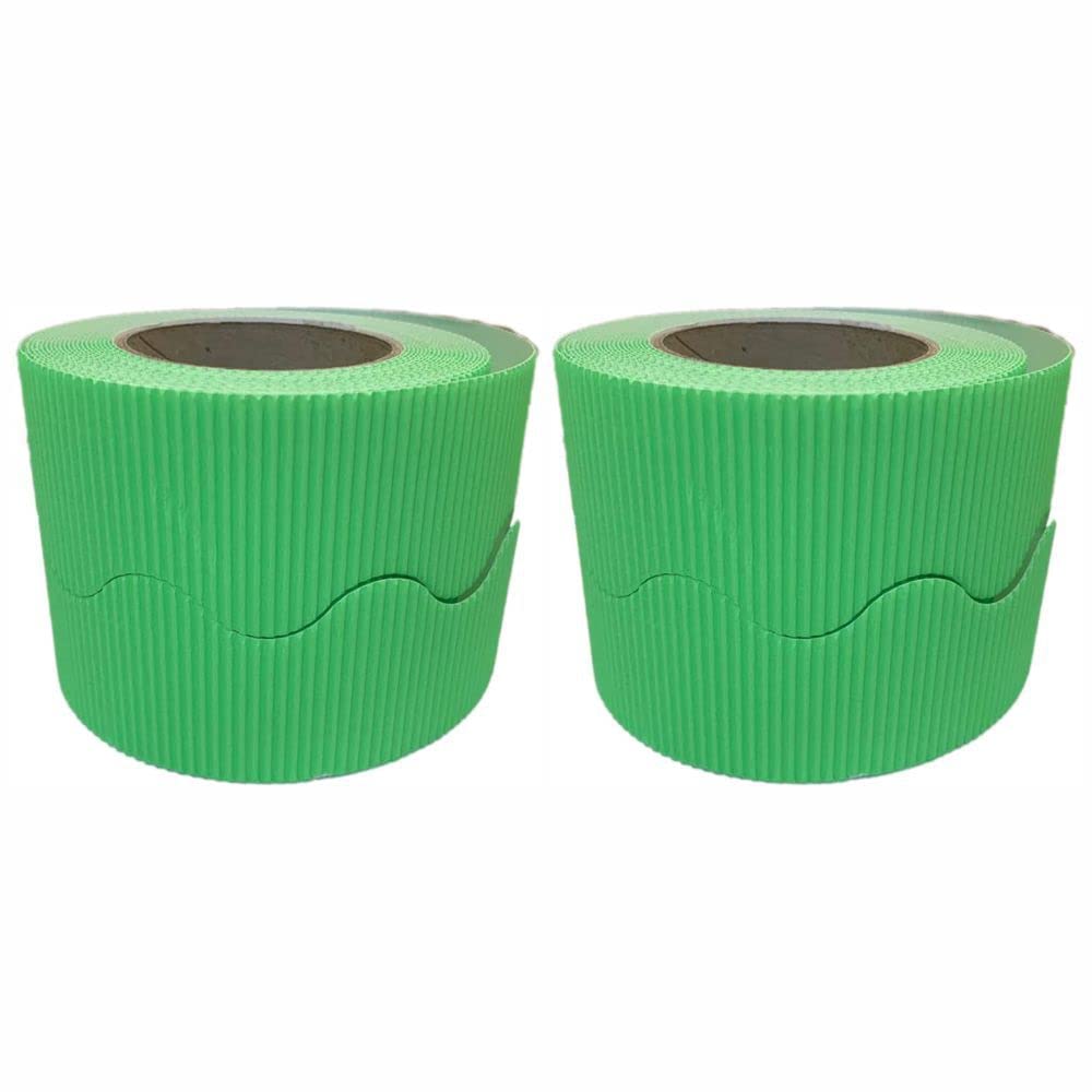 3 Ace Crafts (Pack of 2) Corrugated Display Borders Roll (Pale Green) Size 57mm x 15m - School Classroom Decoration, Bulletin Boards & Crown Making Crafts, Scalloped Edge Border Rolls Fade Resistant — image 1