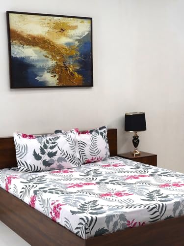 Image of Bombay Dyeing Mimosa 164 TC Microfiber Rose Double Size Bedsheet with 2 Pillow Covers