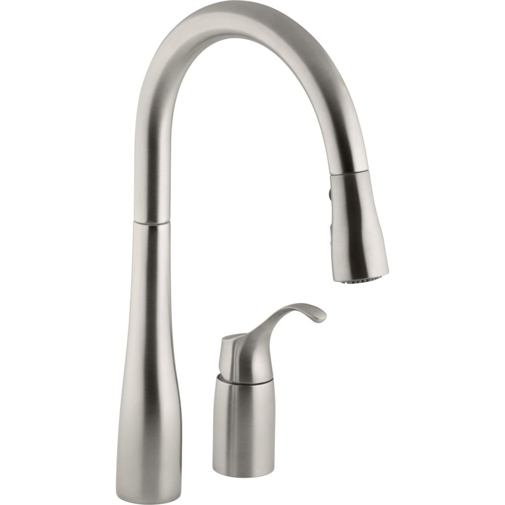 K-647-VS Simplice Pull-Down Kitchen Faucet with Side Handle Control, Kitchen Sink Faucet with Pull-Down Sprayer, Vibrant Stainless