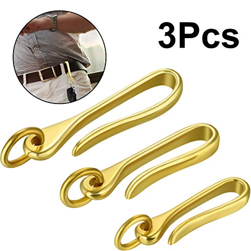 Hotop 3 Pack Solid Brass U Key Loop Hook Pocket Clip, Brass Key