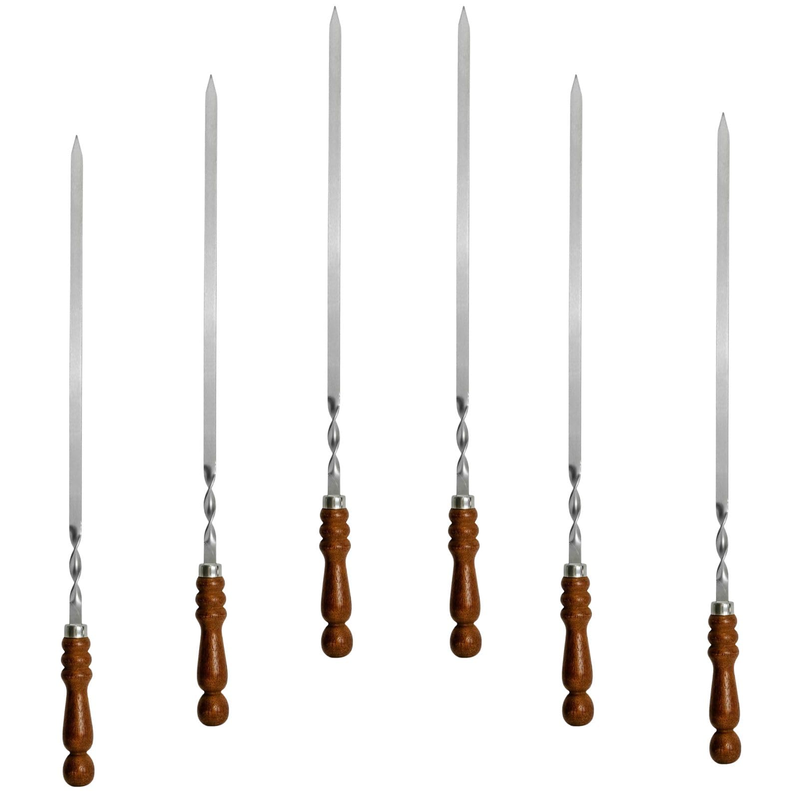 Set di 6 spiedini in acciaio inox con manico in legno, 70 cm di lunghezza, 1,2 cm di larghezza, 3 mm di spessore, spiedini da barbecue, in acciaio inox, extra forti, per carne, verdure, funghi