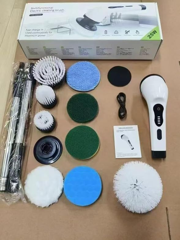Image of Electric Spin Scrubber with 8 Brush Heads, Cordless Power Scrubber, USB Rechargeable, for Bathroom and Kitchen Cleaning