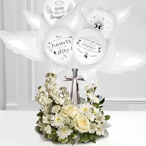 Image of 4PCS White Dove Balloons and 35PCS Memorial Balloons to Release in Sky Memorial Balloon for Release Happy Heavenly Balloon for Condolence, Funeral, Anniversary, Remembrance Services