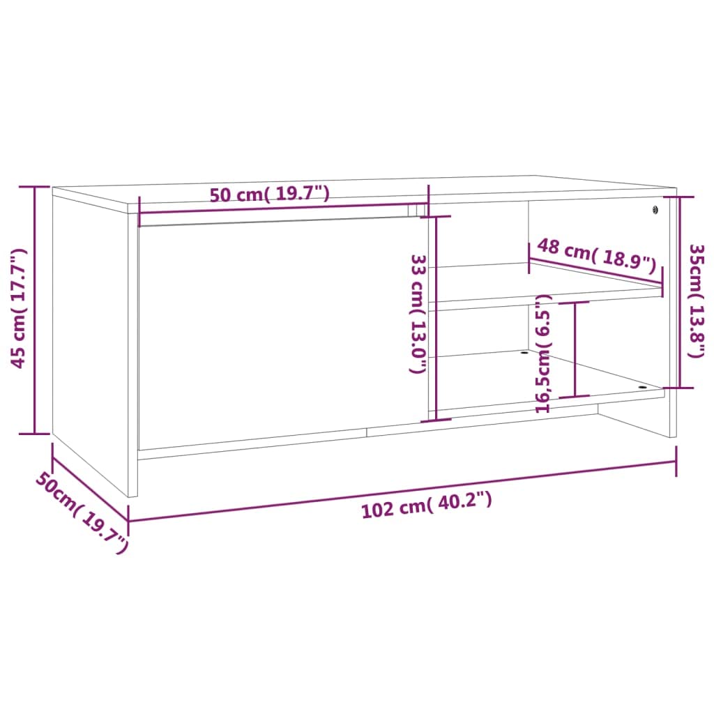 Mesa de centro de roble ahumado, 102 x 50 x 45 cm, de material de madera, moderna mesa de salón con espacio de almacenamiento, estantes, puerta, duradera, fácil de limpiar, ideal para salón