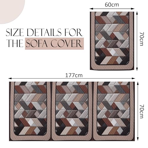 Image of Kuber Industries Set of 10 Velvet Anti-Skid Sofa Cover 5-Seater | Comfortable Slipcover Sofa Cloth & Furniture Protector for Home Decor | Triangular-Cream & Brown